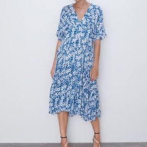 ZARA blue/white floral print MIDI summer dress